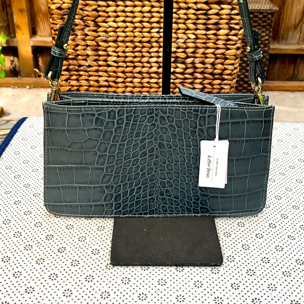 & Other Stories Paris Atelier NWT Green Leather Croc Embossed Shoulder bag